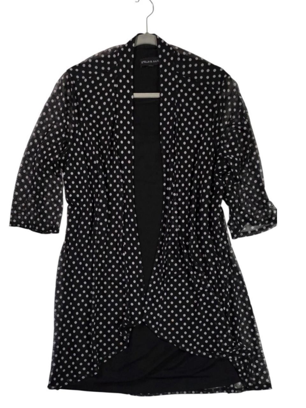Stella & Julie Black Polka Dot Duster Cardigan-Size XL